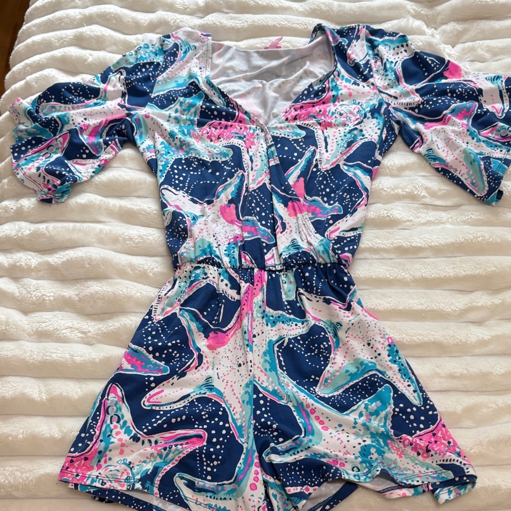 Lilly Pulitzer Navy Multicolor Starfish-Print Girls Romper